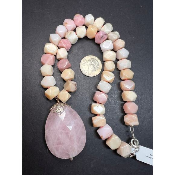 NEW pink opal and rose quartz Sterling silver necklace - Picture 2 of 16